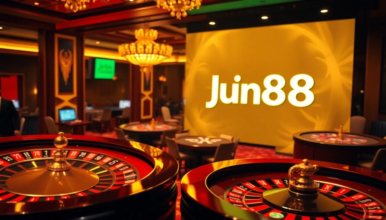 Experience the excitement of Jun88 casino with vibrant roulette and elegant gaming tables.
