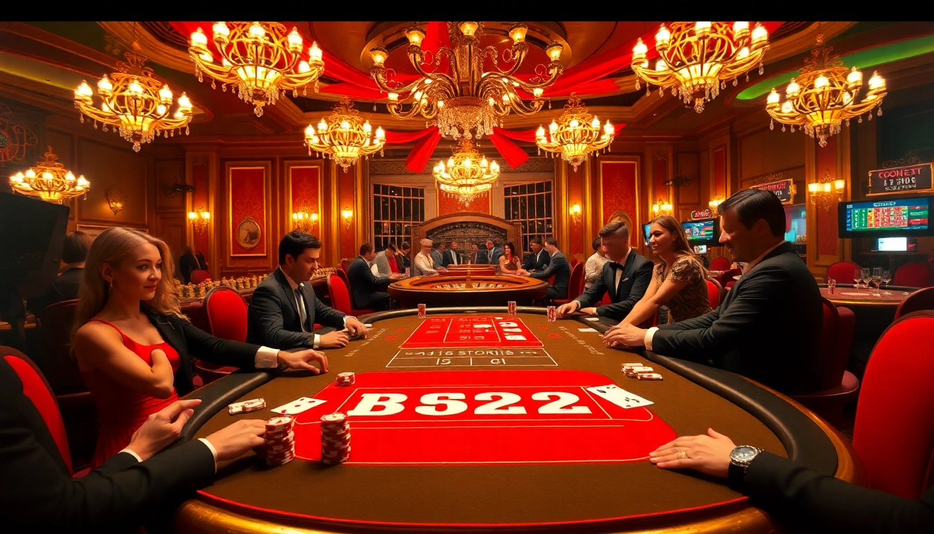 B52-themed poker game with luxurious décor and vibrant atmosphere.