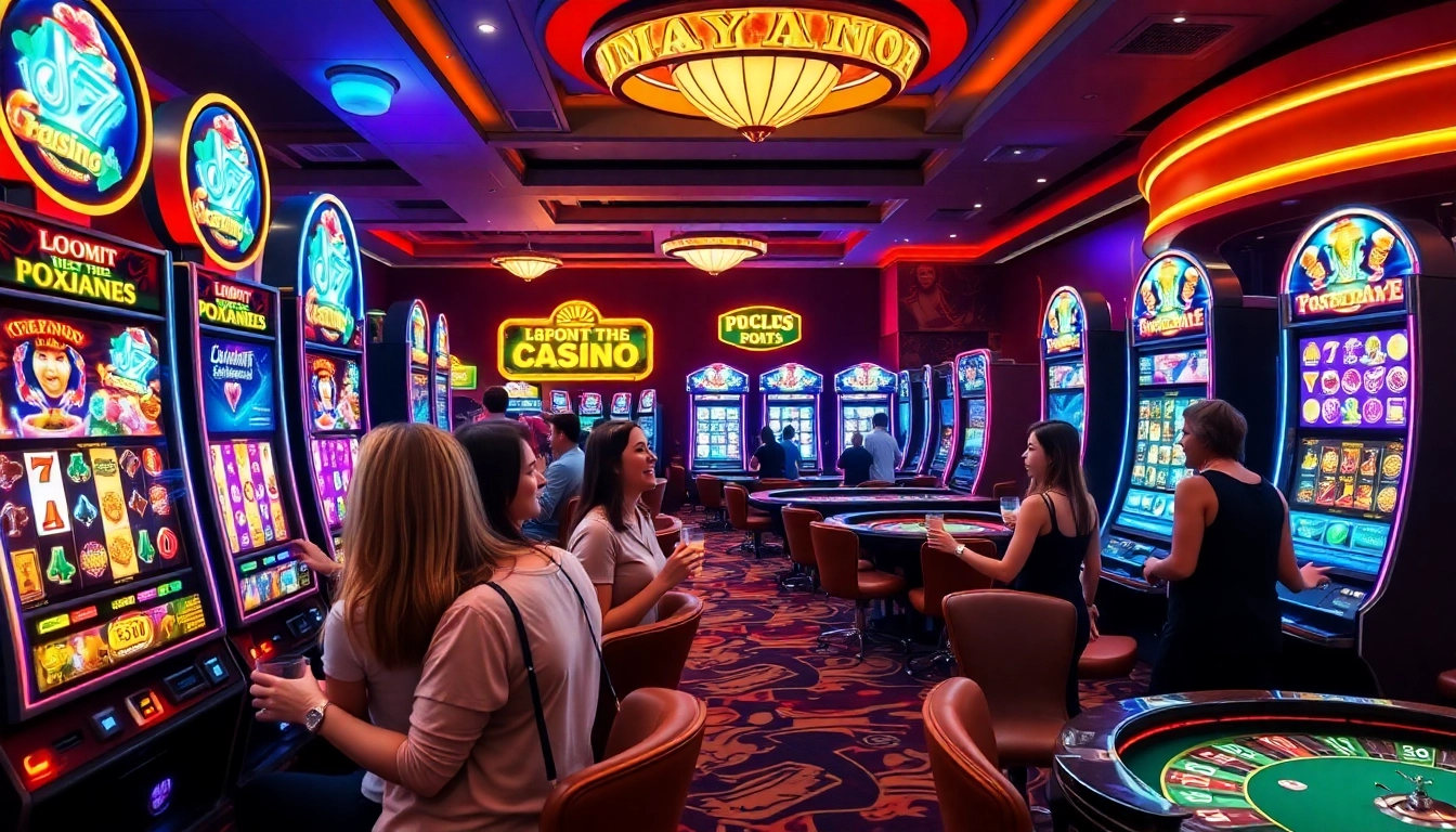 L567 Casino players enjoying vibrant slot machines in a luxurious atmosphere of excitement.