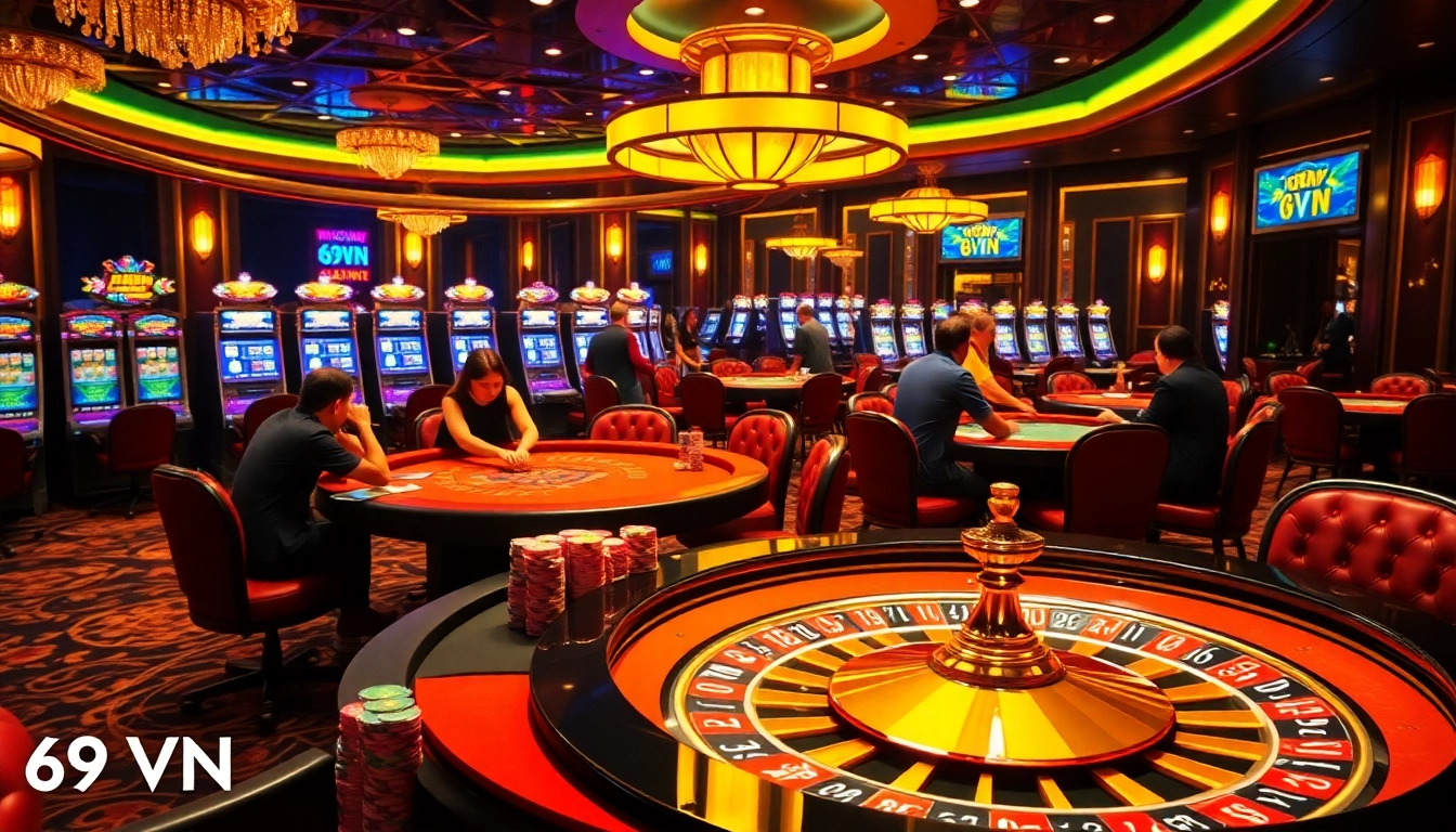 Experience the excitement of gambling at 69VN with a vibrant casino scene featuring engaging games.