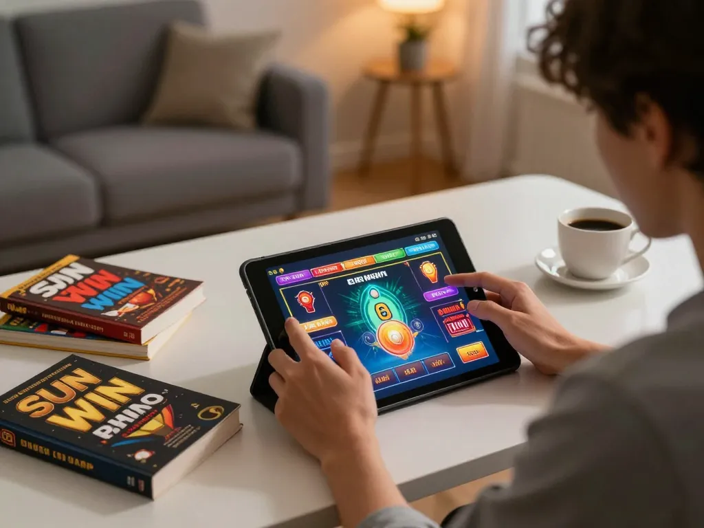 Engaging gameplay on Sun win tablet with colorful graphics in a cozy atmosphere.