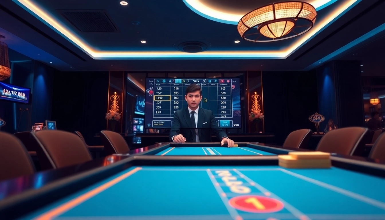 Engaging live casino scene depicting the user-friendly interface of uu88 com with professional ambiance and dynamic interaction.