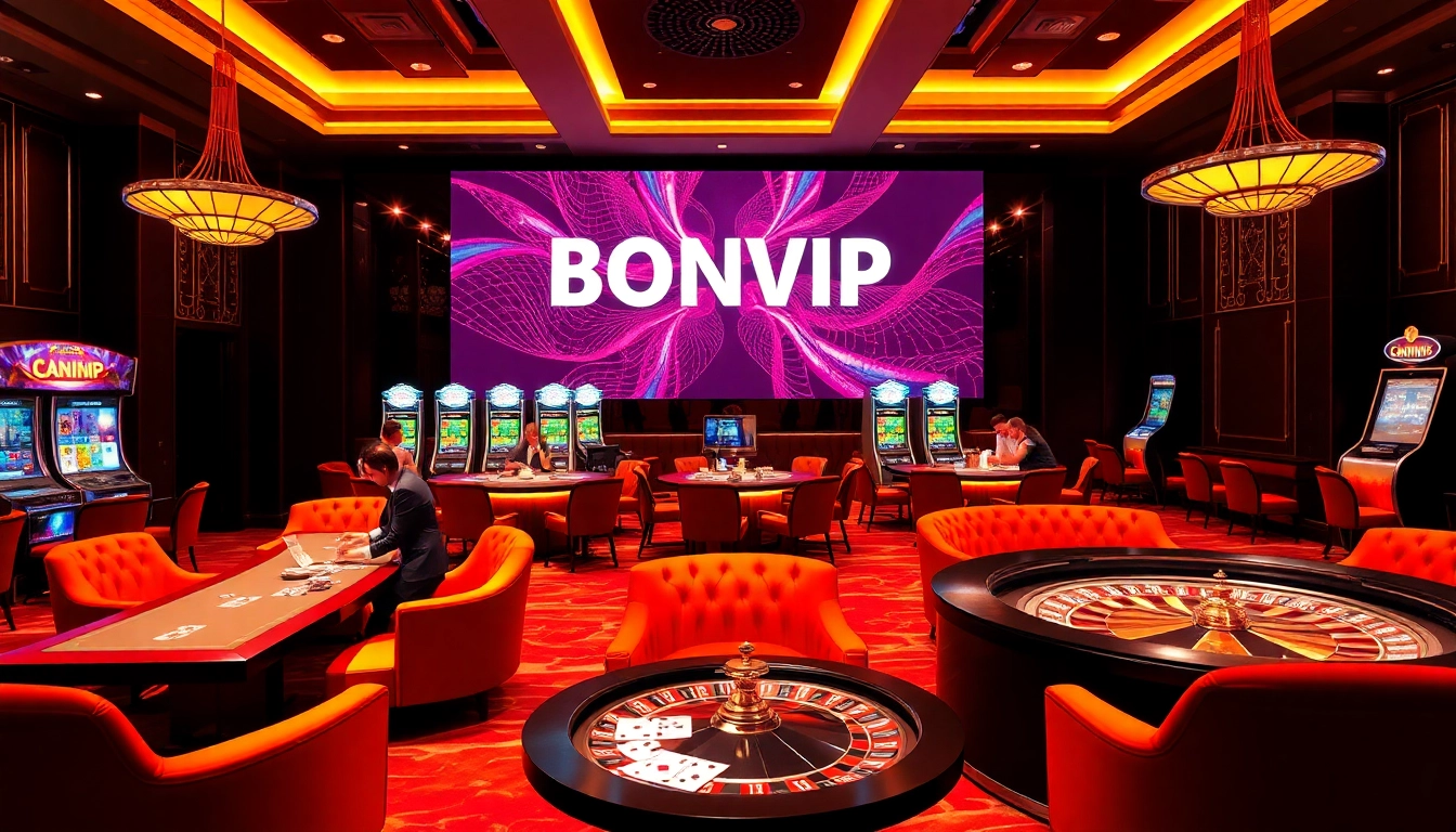 Bongvip offers a luxurious gambling experience with vibrant casino tables and engaging slot machines.