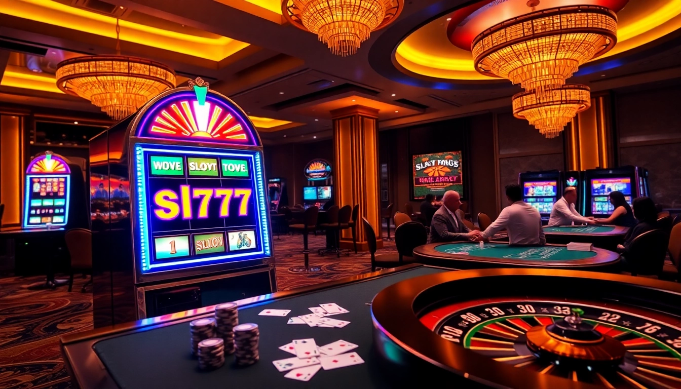 Winning big at the slot777 machine in a vibrant casino atmosphere, showcasing excitement and luxury.