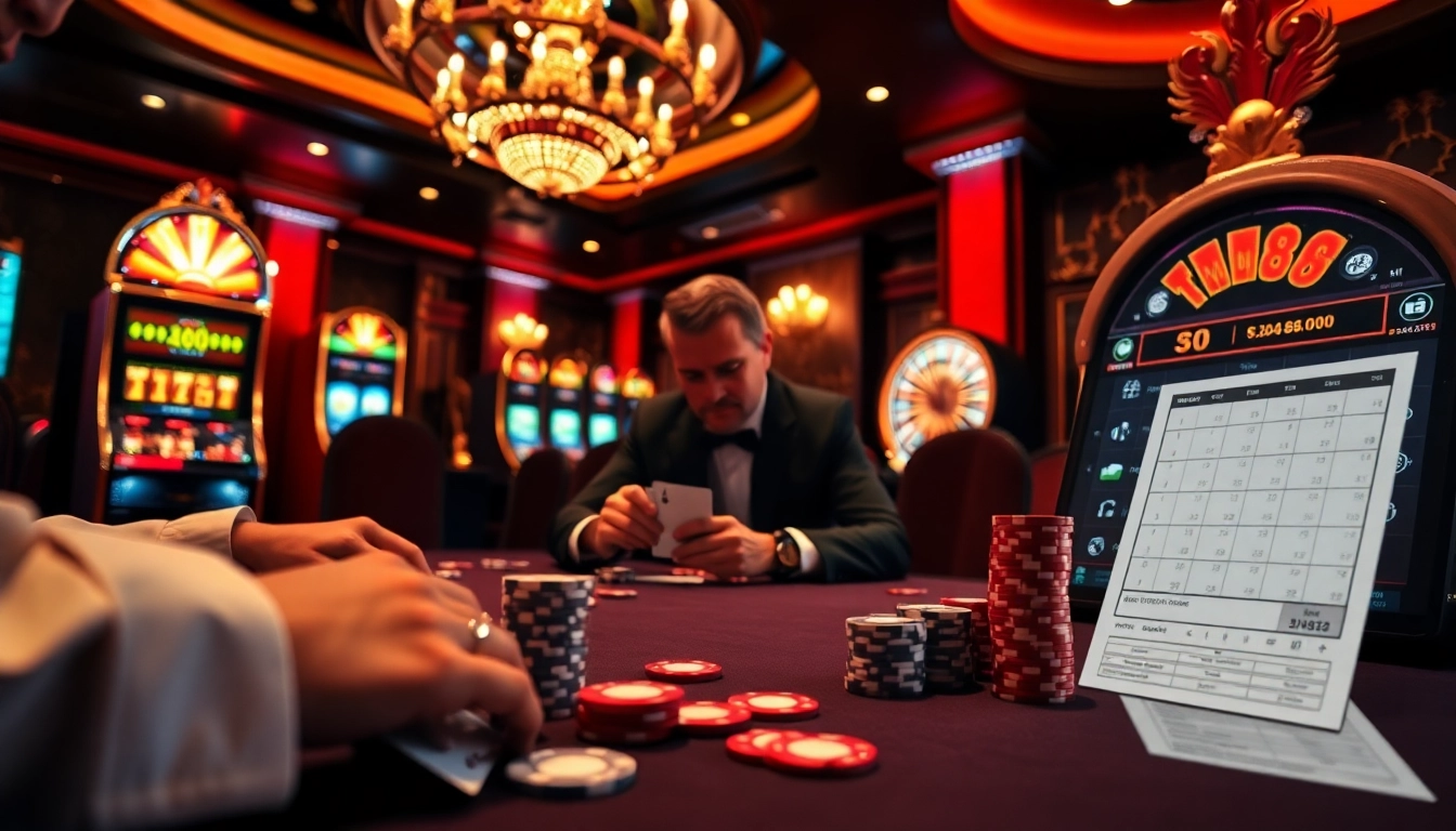 Exciting poker action at mm88 casino featuring sleek tables and vibrant atmosphere.