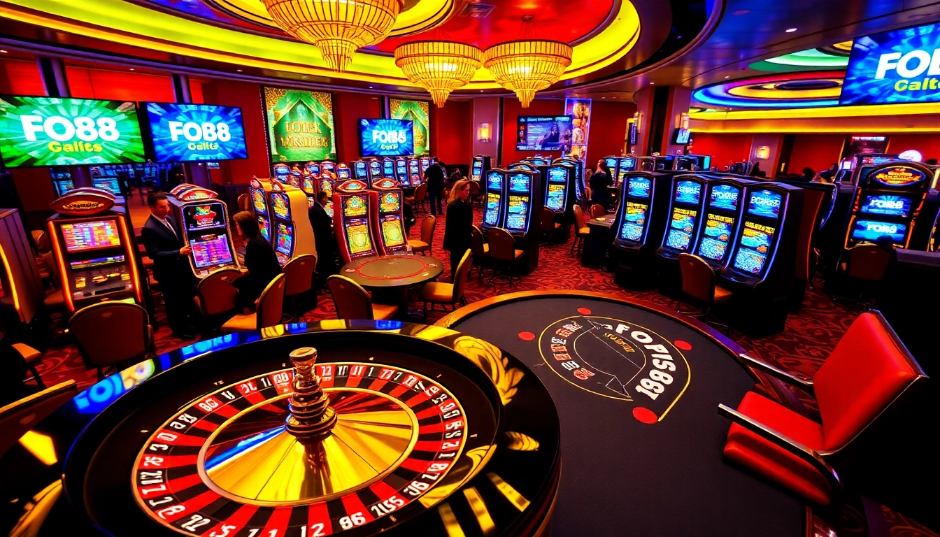 Experience the excitement of FOR88 with players enjoying thrilling casino games at a luxurious setting.