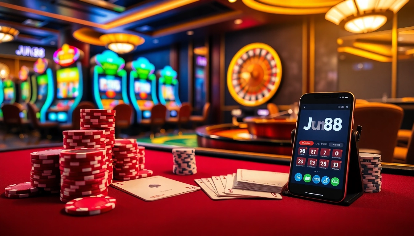 Experience the excitement of betting and winning at Jun88's vibrant casino atmosphere.