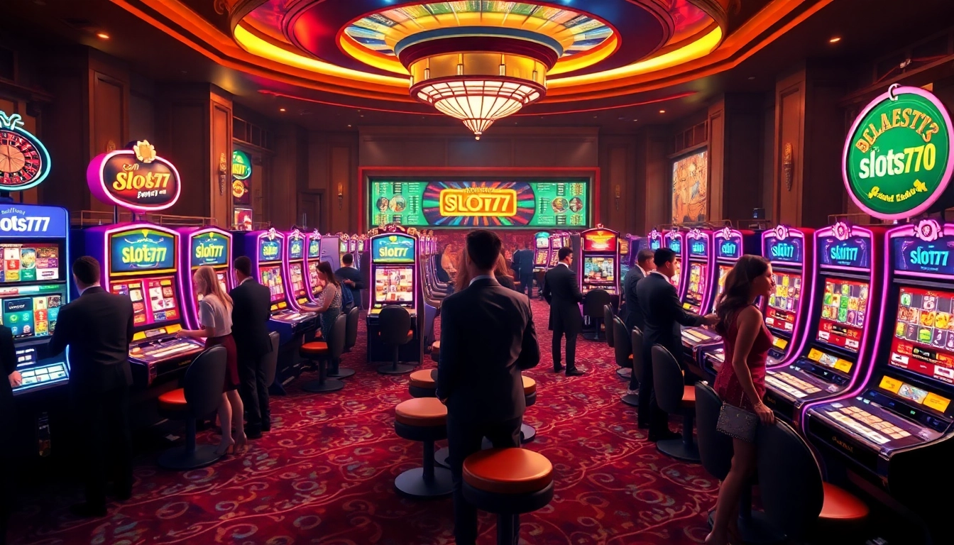 Experience the excitement of slots777 with vibrant slot machines and engaging players in a luxurious casino setting.