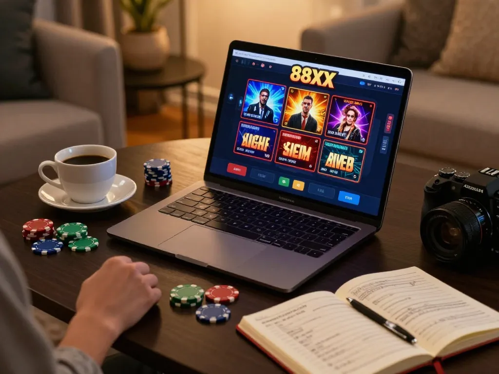 Engaging online gaming session on 88xx with vibrant graphics and strategic notes on display.