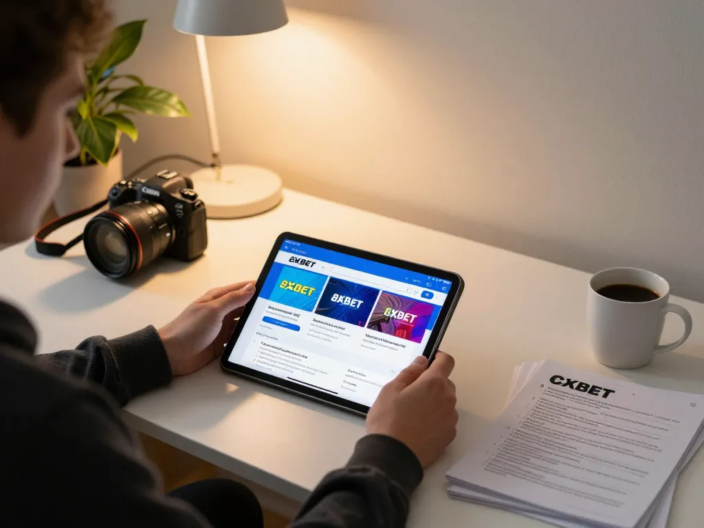 8xbet player strategizing bets on tablet at home, showcasing modern gaming setup.