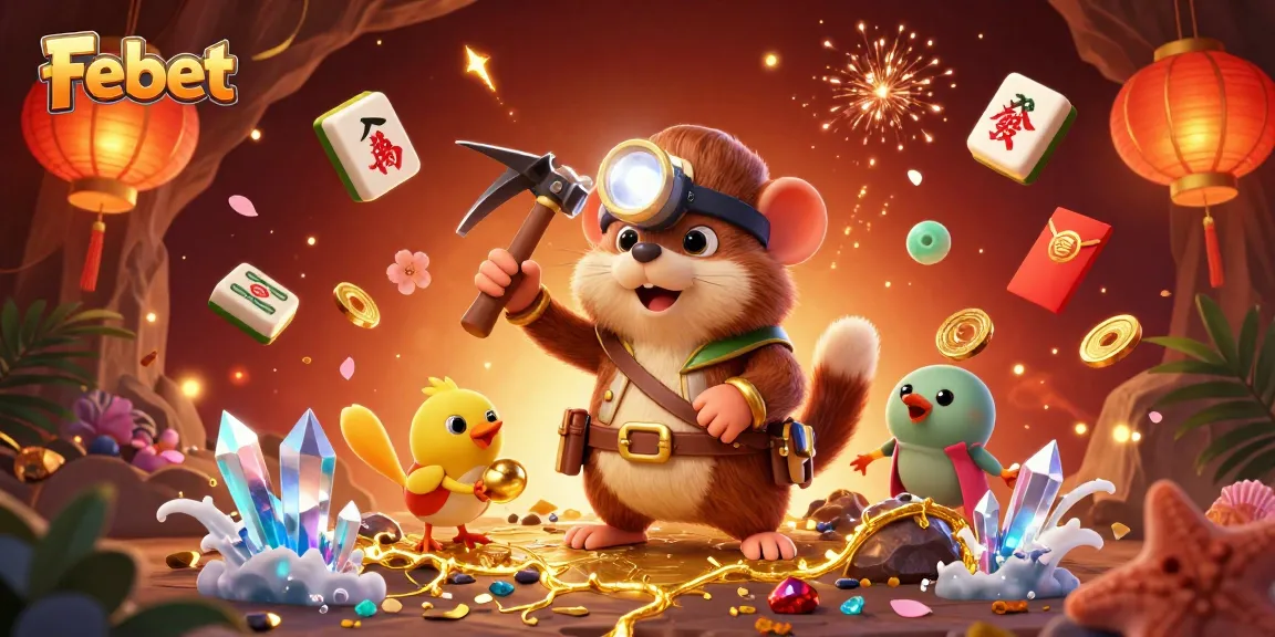 Engage in exciting gameplay at Febet with a treasure hunter mole in a vibrant casino world.