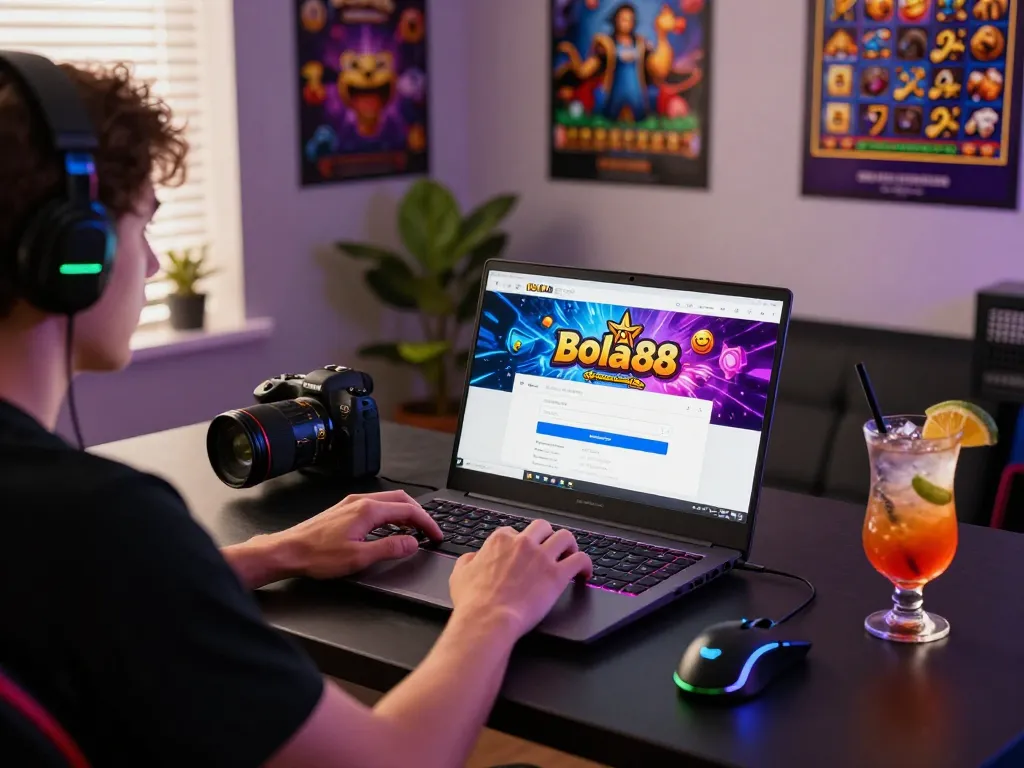 Bola88 Login screen showcased in a vibrant gaming setup, enhancing excitement and accessibility.