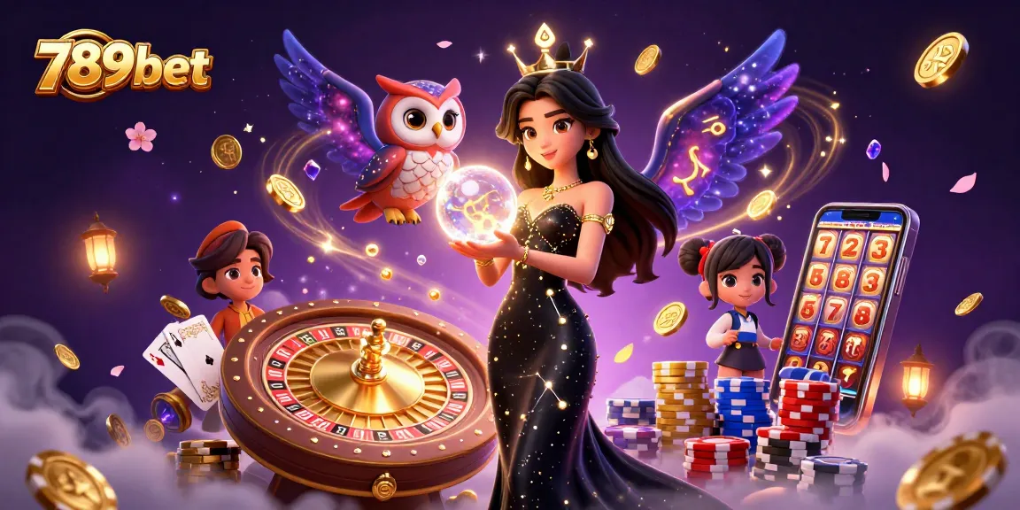 Play exciting games at 789bet, featuring a mystical woman, crystal ball, and dynamic casino elements.