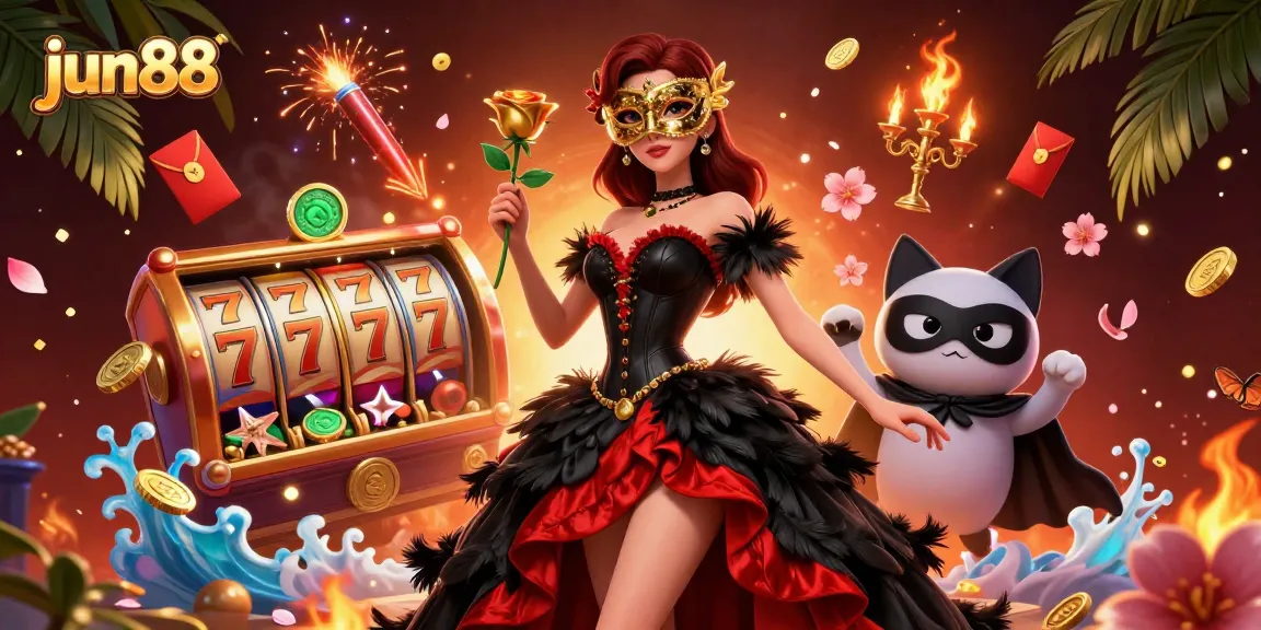 Experience thrilling gameplay at jun88 with captivating characters in a vibrant casino scene.