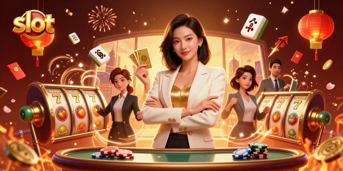 Spin slot game reels with a glamorous woman and festive decorations, celebrating wins.