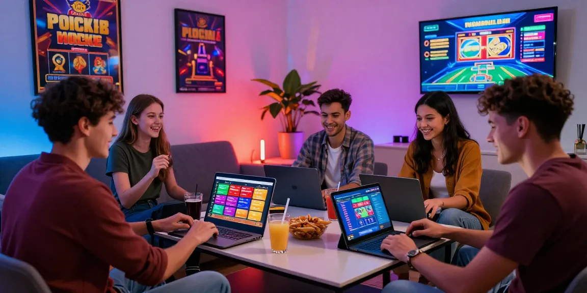 Credit card casinos experience at home, friends enjoying gaming sessions with laptops, showcasing vibrant atmosphere at https://eviz.org.uk.