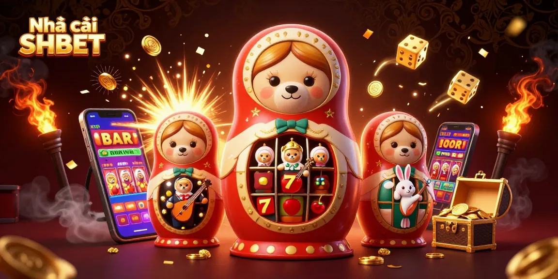 Experience the thrill of Nhà cái SHBET with a vibrant 3D casino scene filled with lively characters and gaming excitement.