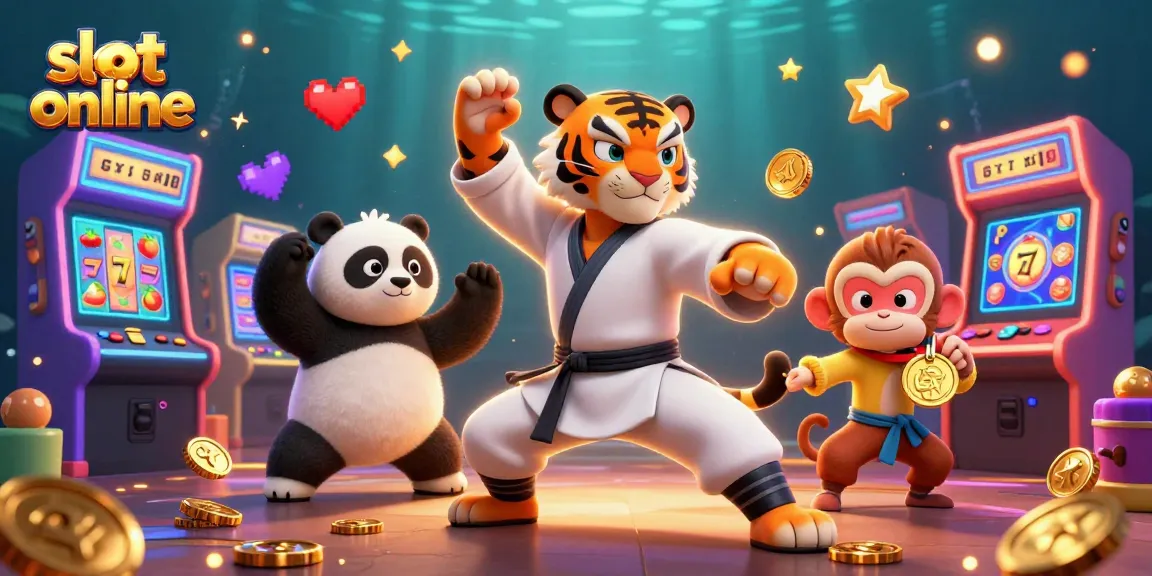 Bermain slot online dengan mesin slot berkilau dan karakter menggemaskan dalam ilustrasi 3D yang menarik.