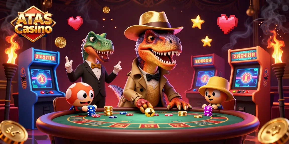Engage in thrilling gameplay at ATAS Casino with a velociraptor counter, a stegosaurus boss, and dynamic game elements.