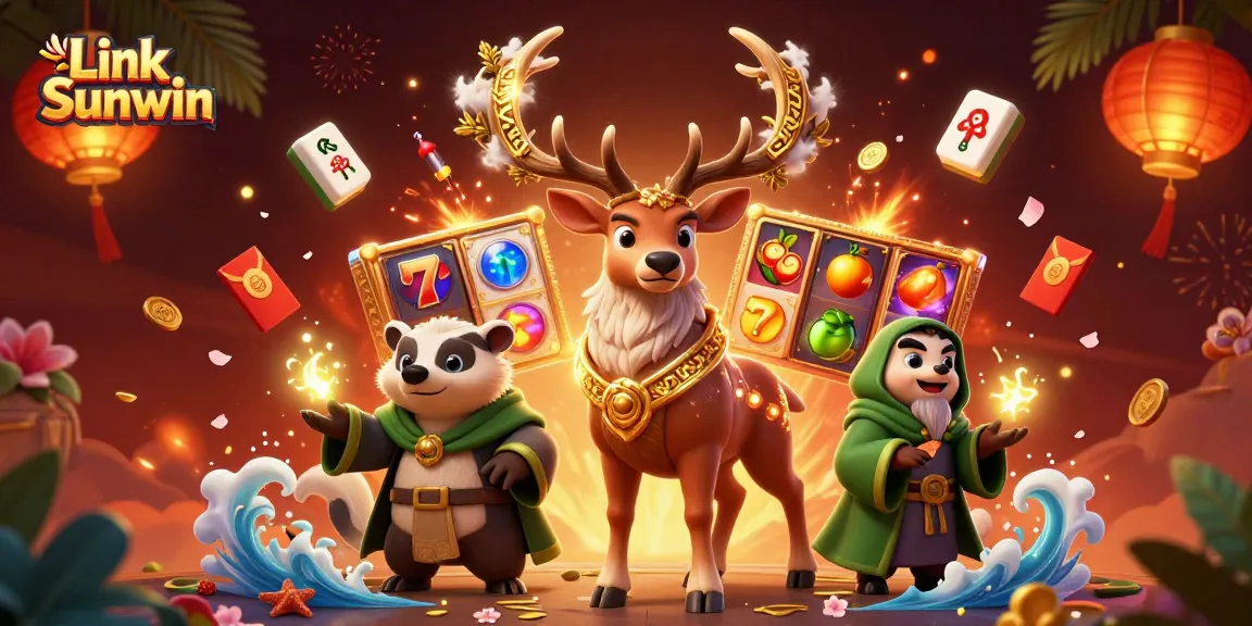 Link Sunwin illustrates a vibrant casino setting with dynamic slot game elements.